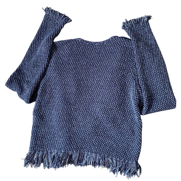 White House Black Market Blue Textured Fringe Knit Cardigan Jacket Blazer Size M - Picture 8 of 8